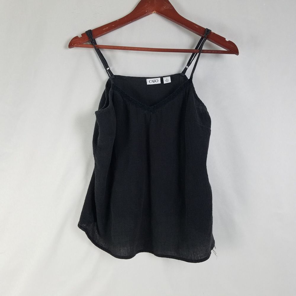 Cato Shirt Womens Medium Solid Black Camisole Tank Top Sheer Lightweight V Neck